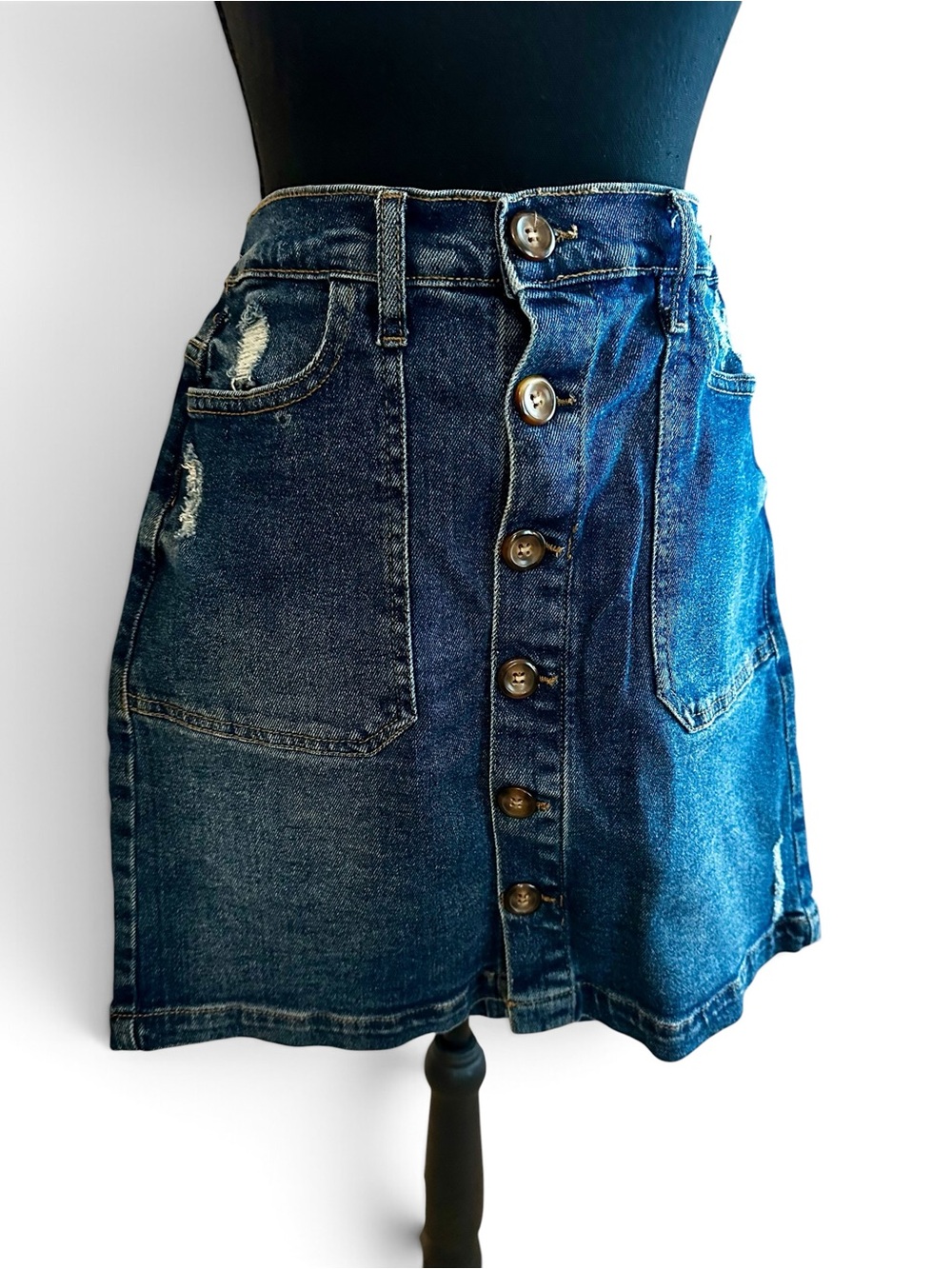Kensie Vintage Luxe High Rise Button Front Denim Skirt size 2/26